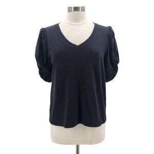 Avec Les Filles Black V-Neck Puff Sleeve Women's Top
